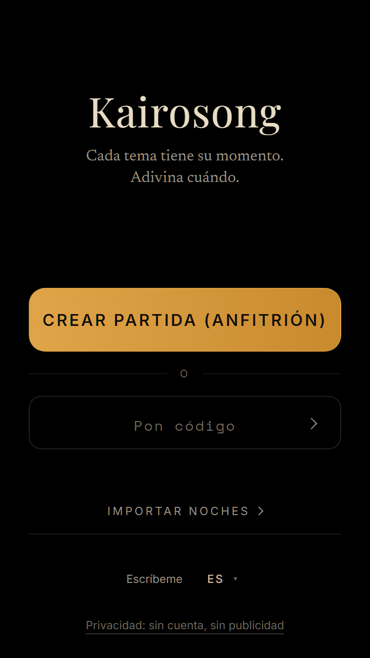 El inicio de Kairosong: crear una partida o introducir un código