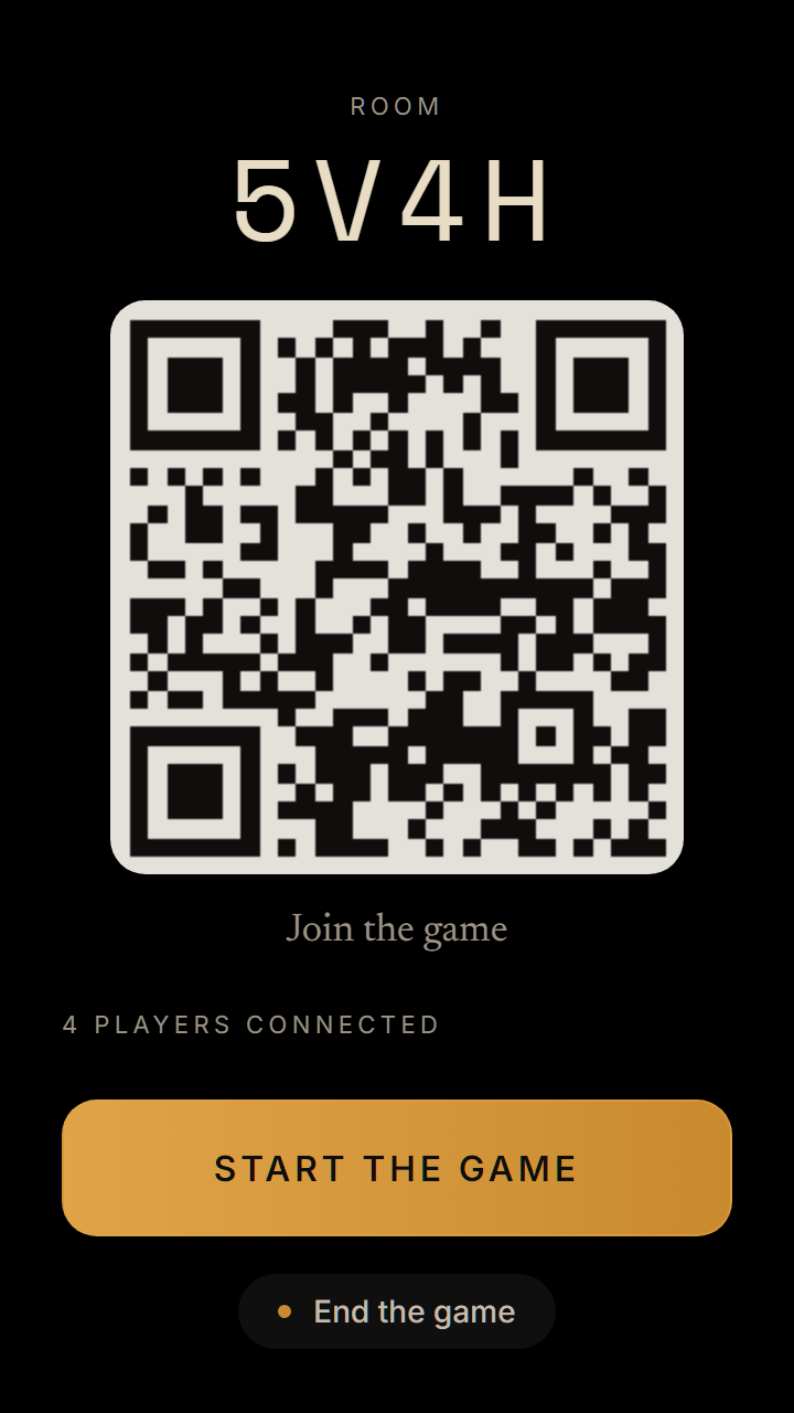 The lobby: a QR code the players scan to join