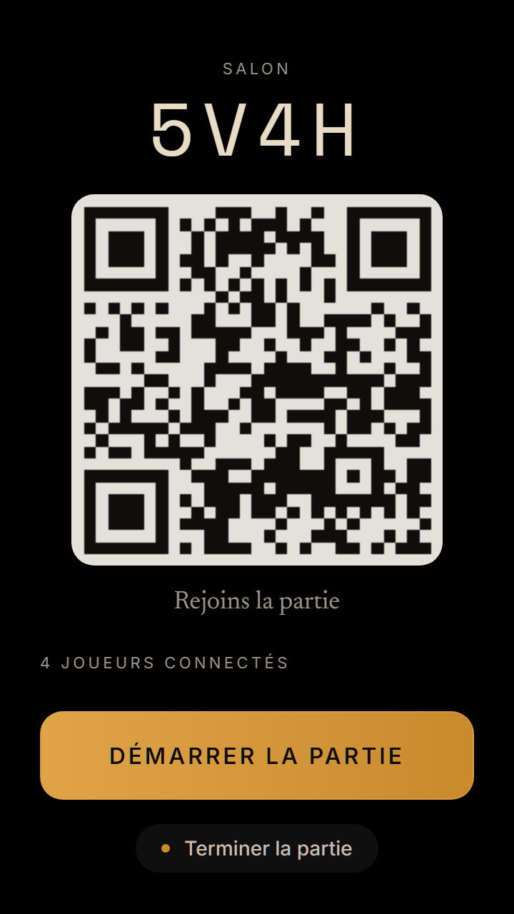 Le salon : un QR code que les joueurs scannent pour rejoindre